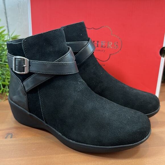 Skechers Frenchie Sleekish Wedge Boots with Buckle Detail Size 6.5 - Picture 3 of 11